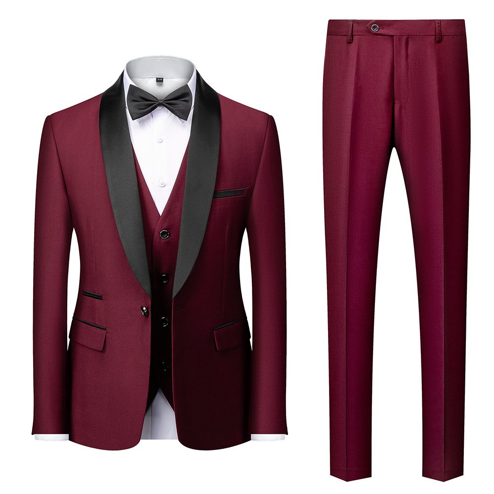D0829ME40 Single Button Groom Suit Men Business Wedding Party Jacket Trousers Waistcoat 3 Pieces Set Sehe Fashion