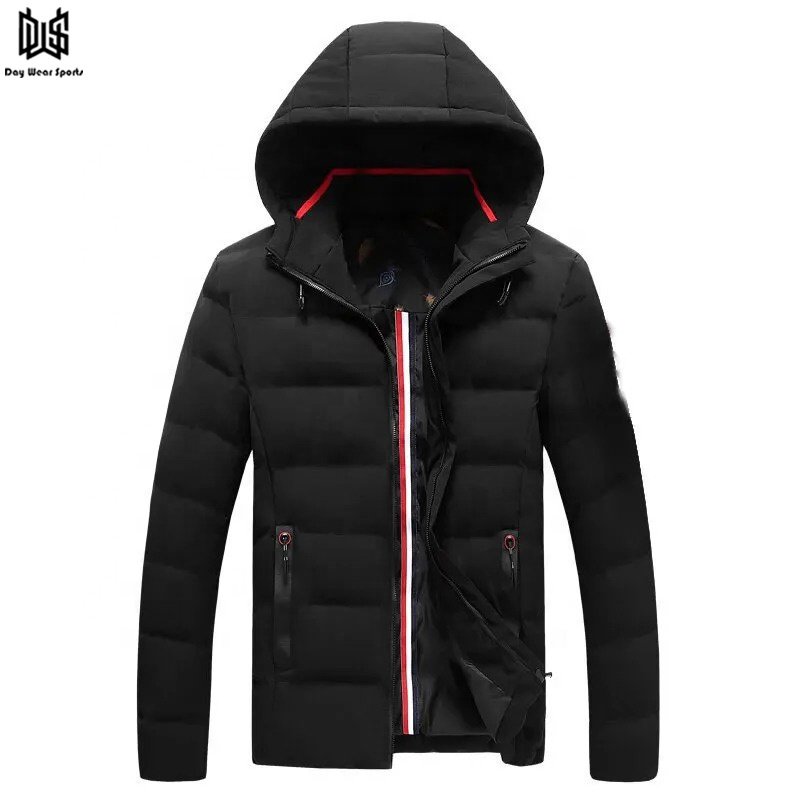 Customized Logo Printed Men's Puffer Jacket Lightweight Full Sleeves Front Pocket Polyester Material Comfortable Regular Length