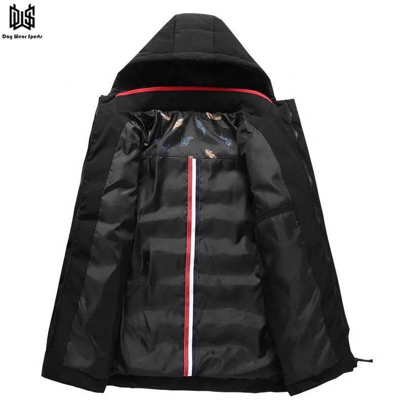 Customized Logo Printed Men's Puffer Jacket Lightweight Full Sleeves Front Pocket Polyester Material Comfortable Regular Length