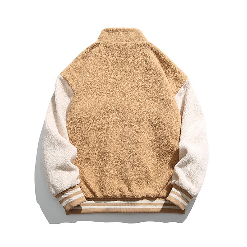 Customized winter wool letter patch warm casual baseball team fleece thick wool fur men's jacket
