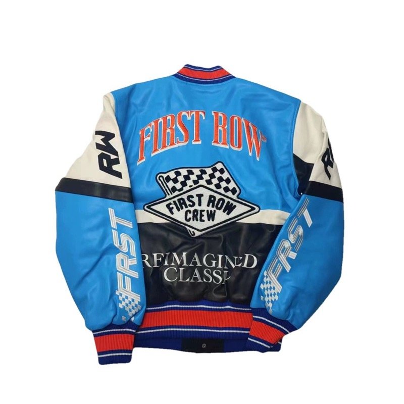 Custom logo pu leather moto race leather bomber jacket oversized men's jackets letterman varsity jacket