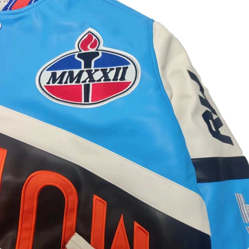 Custom logo pu leather moto race leather bomber jacket oversized men's jackets letterman varsity jacket