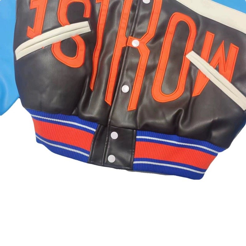 Custom logo pu leather moto race leather bomber jacket oversized men's jackets letterman varsity jacket