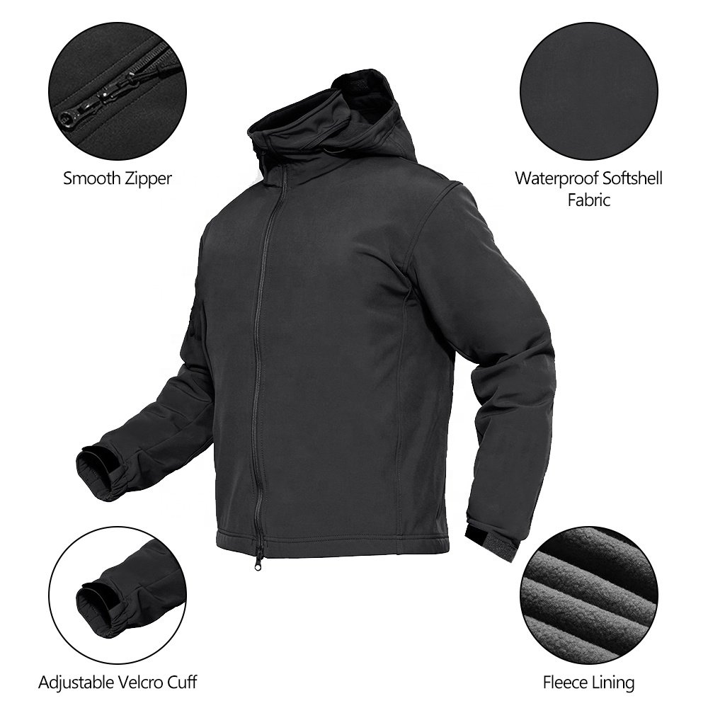Softshell Jacket with Hood Cheap Men's Water Resistant Windproof Sport Black Stand Men Polyester Woven Outdoor 100% Polyester
