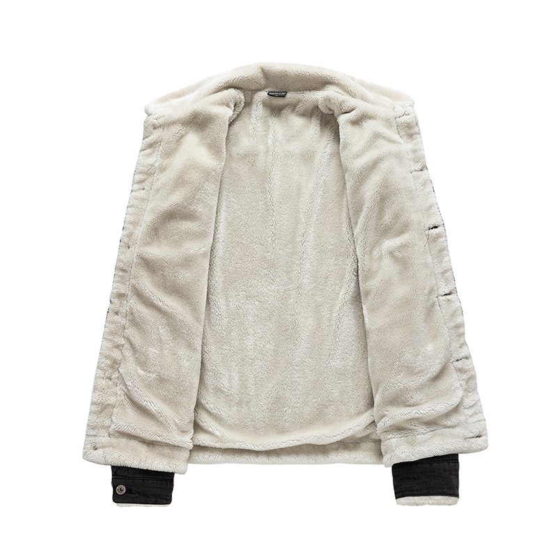 Wholesale Oem Black Blue Men's Style Fleece Custom Printed Jeans Clothes Men Winter Denim Jacket Men