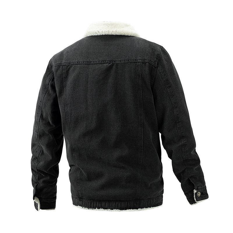 Wholesale Oem Black Blue Men's Style Fleece Custom Printed Jeans Clothes Men Winter Denim Jacket Men