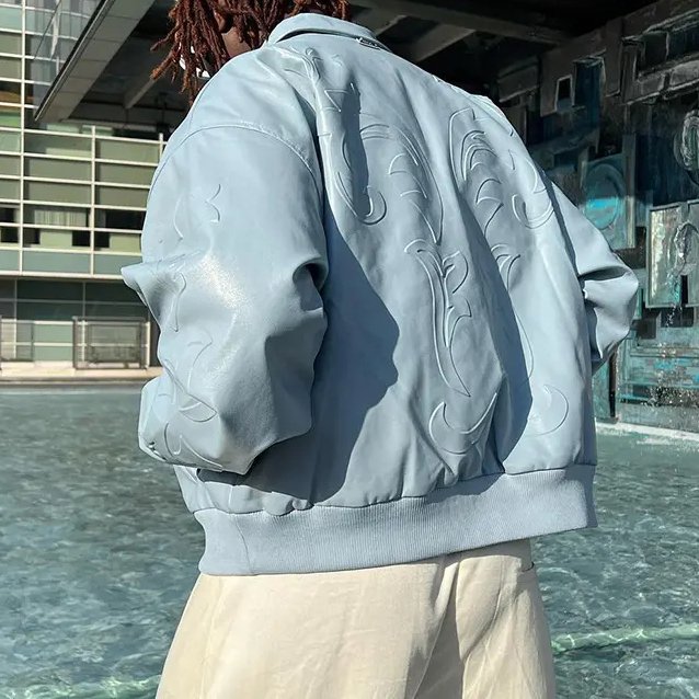 Custom Embossed Logo Plus Size Jacket For Men Streetwear Square Polo Coat Bomber Baseball Men's Leather Jacket