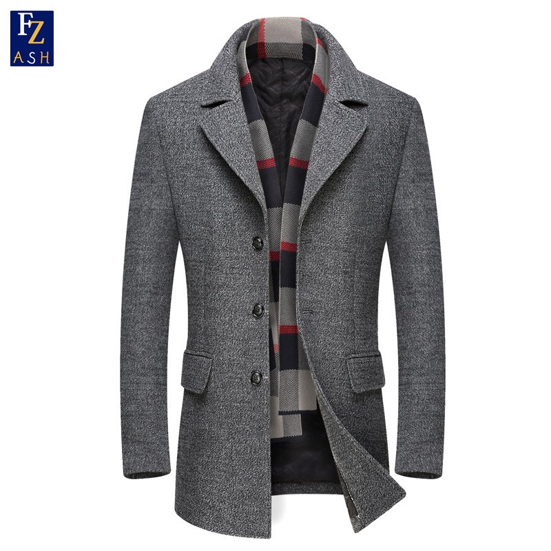 Manufacturers direct selling middle-aged men's thickened scarf collar wool wool coat in the long men's cross-border explosive co