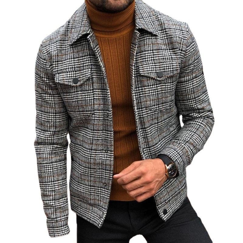 2021 Autumn casual men's jackets & coats slim pocket Long sleeve lapel chaquetas para hombre mens plaid jacket