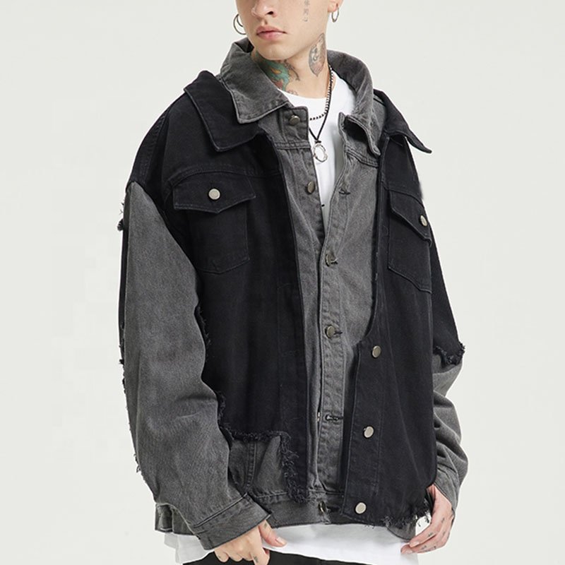Custom designer black denim jacket men demin jeans jacket custom denim jeans and jackets for men