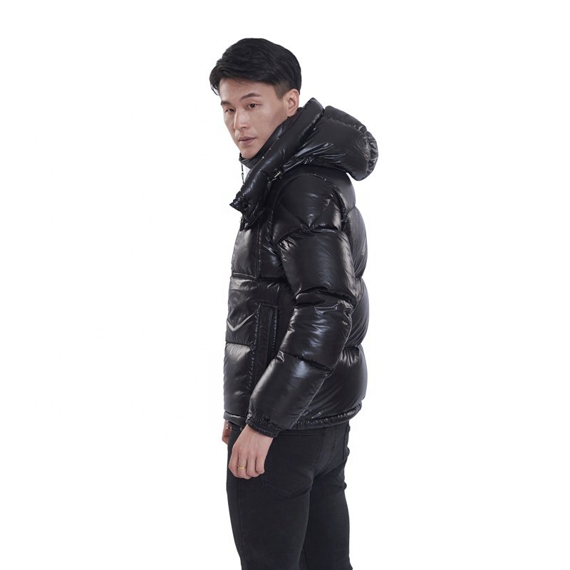 Men'st cold winter coat man casual wearing plus size shiny down bubble puffer jacke with attachment hooded