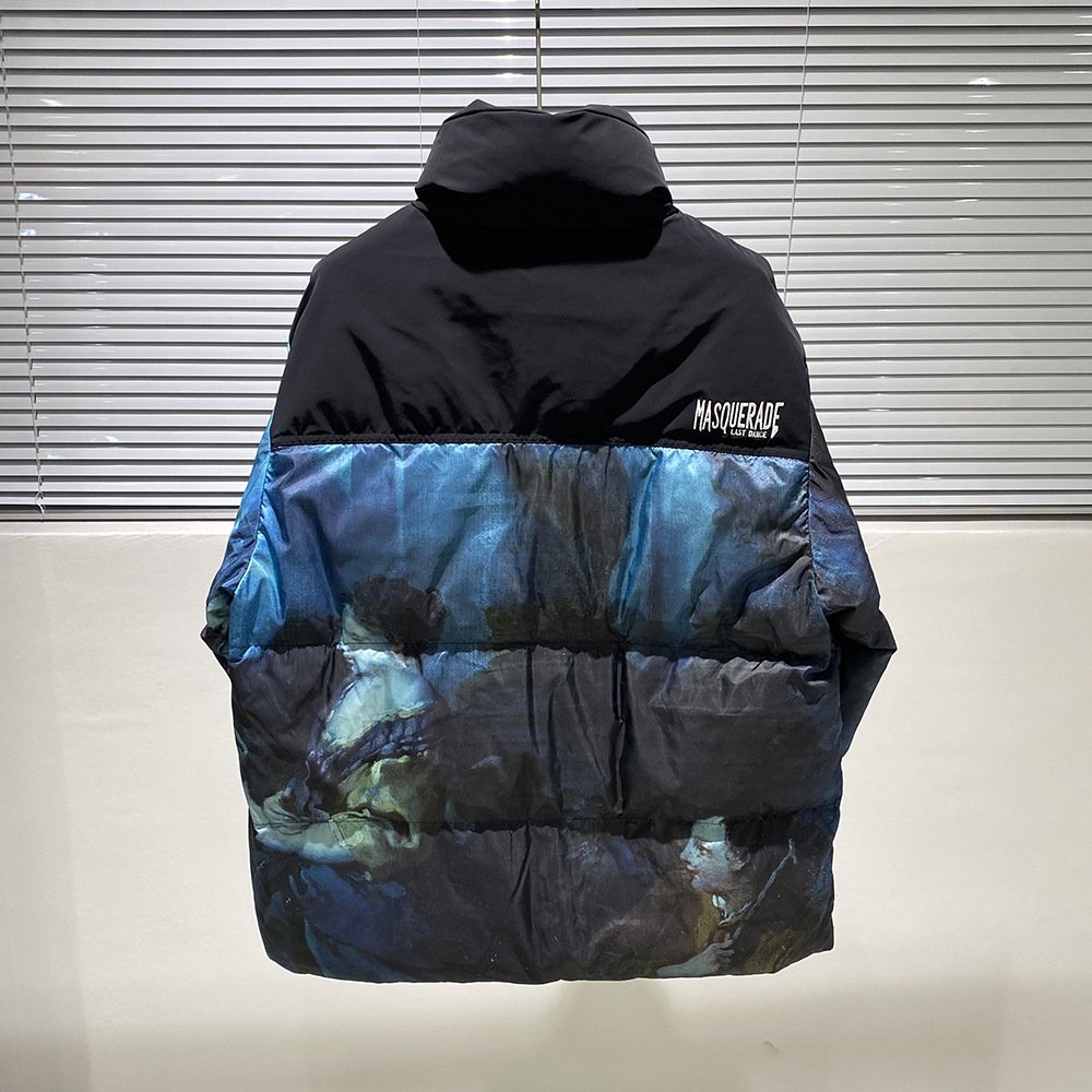 OEM Custom Printed Pattern Bubble Warm Outdoor Waterproof Plus Size Men's Jacket Casual Winter Duck Canvas Fabric Stand Collar