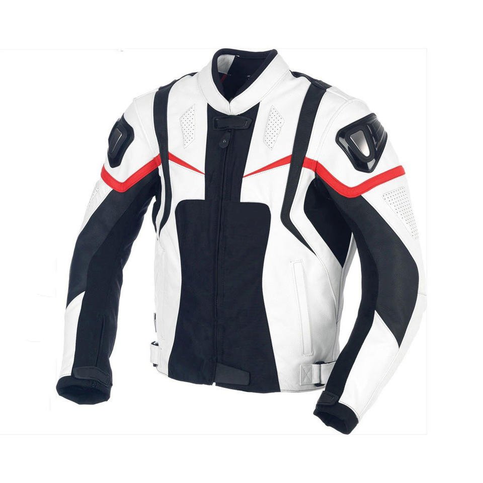 Wholesale Cowhide Genuine Leather Textile Motorbike Riding Jackets for men with customize logo and colors
