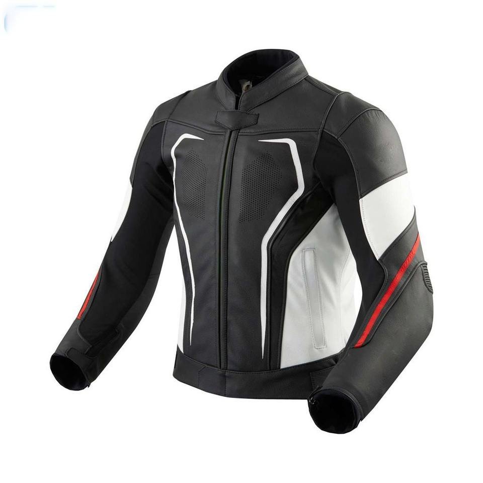 Wholesale Cowhide Genuine Leather Textile Motorbike Riding Jackets for men with customize logo and colors