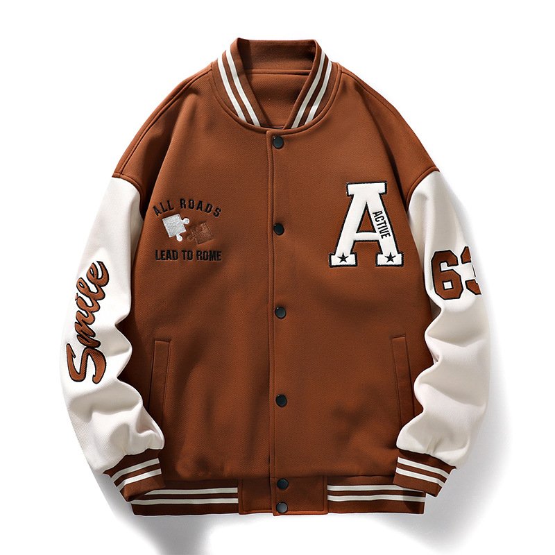 Streetwear Youth Retro Jacket Loose Trendy Brand Embroidered Buckle Men's Jacket Baseball Coat Men Varsity Jacket