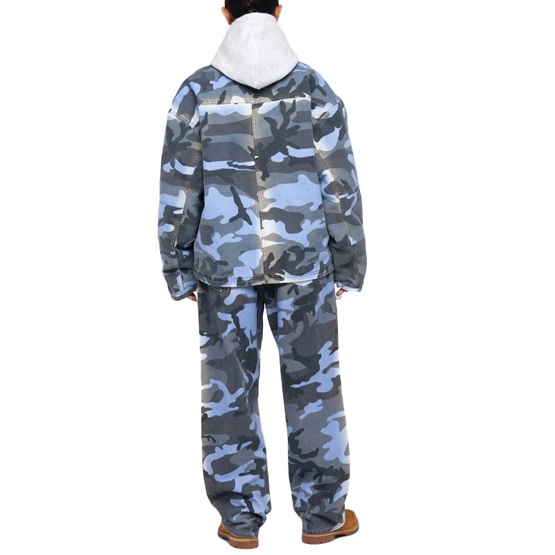 New Arrivals Fashion Casual Unisex Style Camo Print Canvas Shop Jacket With Spray Dye Finish