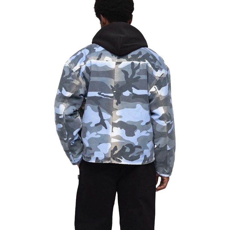 New Arrivals Fashion Casual Unisex Style Camo Print Canvas Shop Jacket With Spray Dye Finish