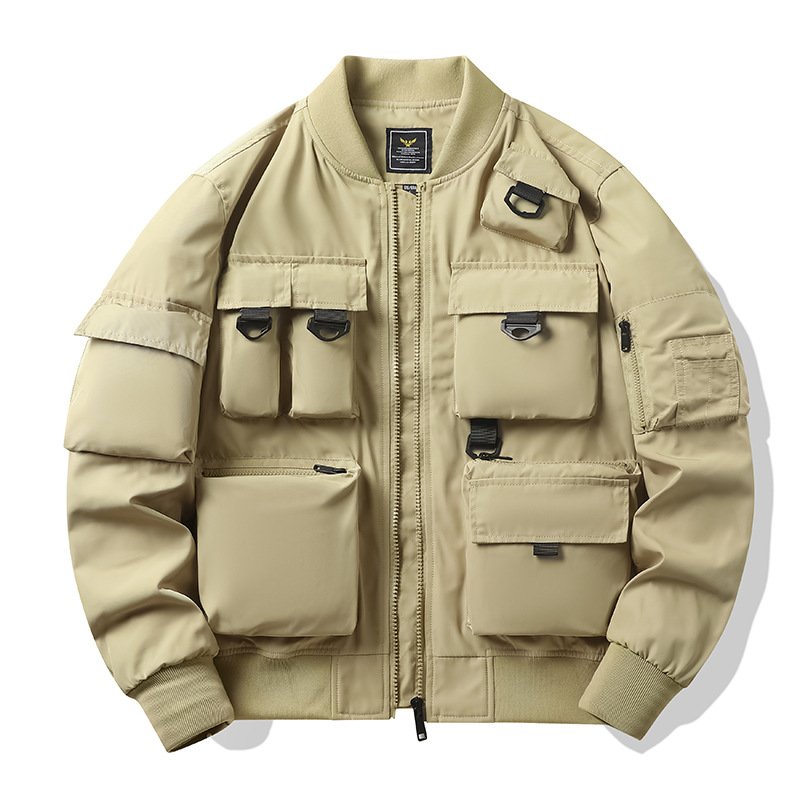 Spring Fashion Pilot Jacket Men's Retro Multi Pocket Work Suit Coat Functional Three Defense Charge Coat
