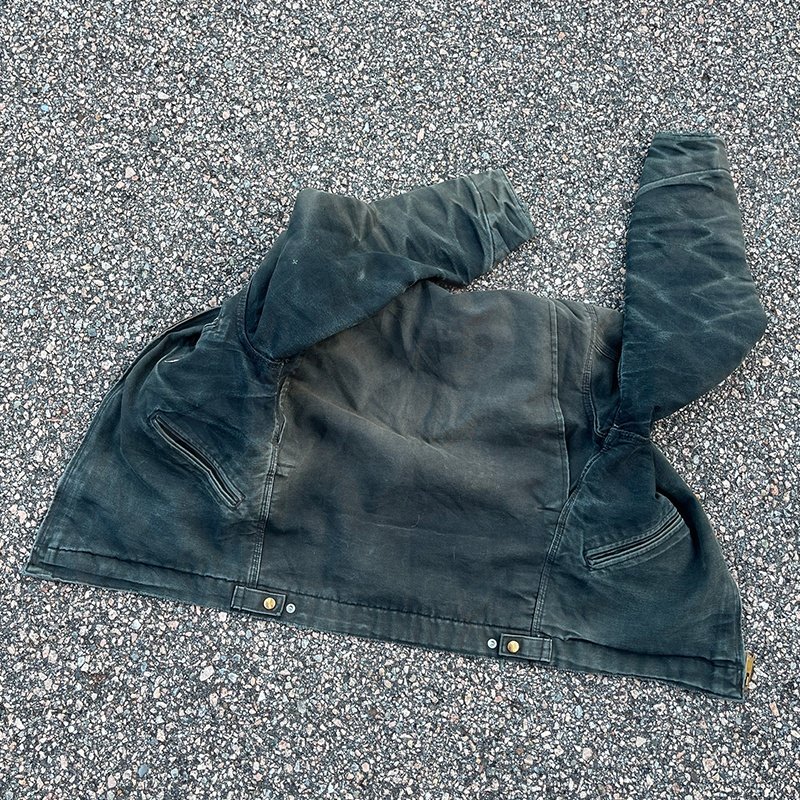 Custom Vintage Workwear Carpenter Chore Jacket With Lined Acid Wash Faded Black Detroit Canvas Men's Jacket