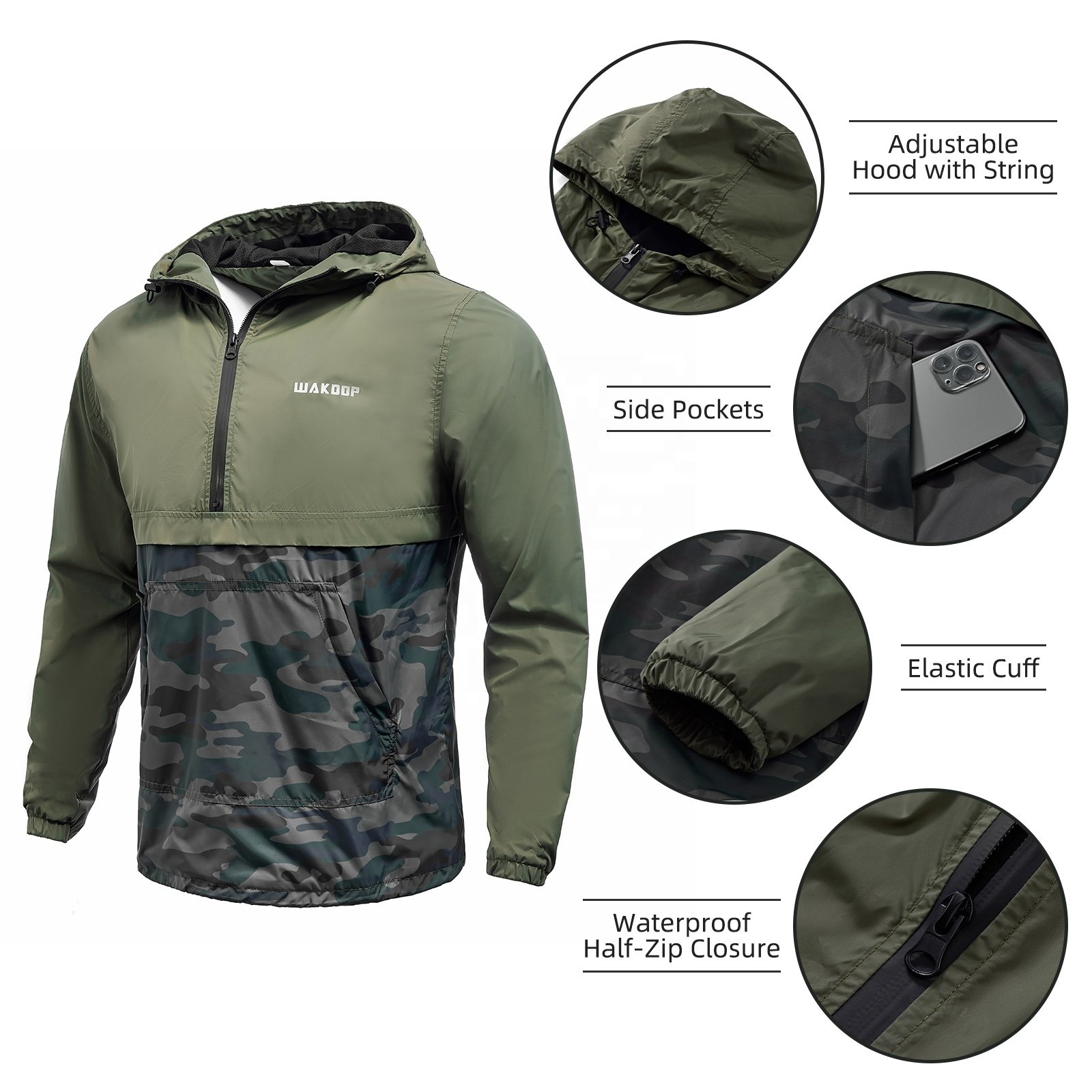 High Quality 100% Polyester Half Zipper Men Bomber Jacket Sublimated Pullover Camo Design Custom Windbreaker Jacket