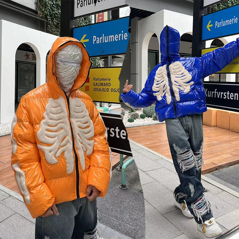for men custom logo puff jacket with hood women men custom puff printing jacket Bubble Padded Men's Puff Jacket