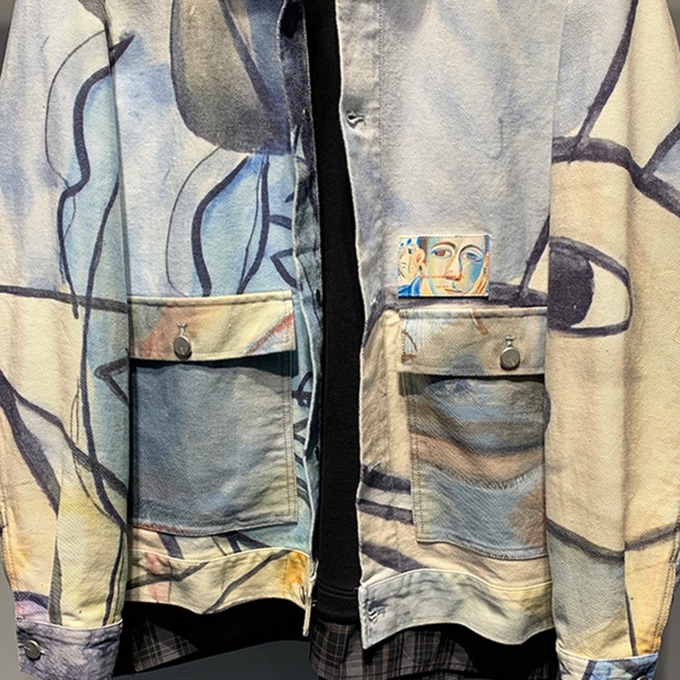 High street style men's jacket spring autumn clothing all over printing denim jacket men graffiti jean jacket custom