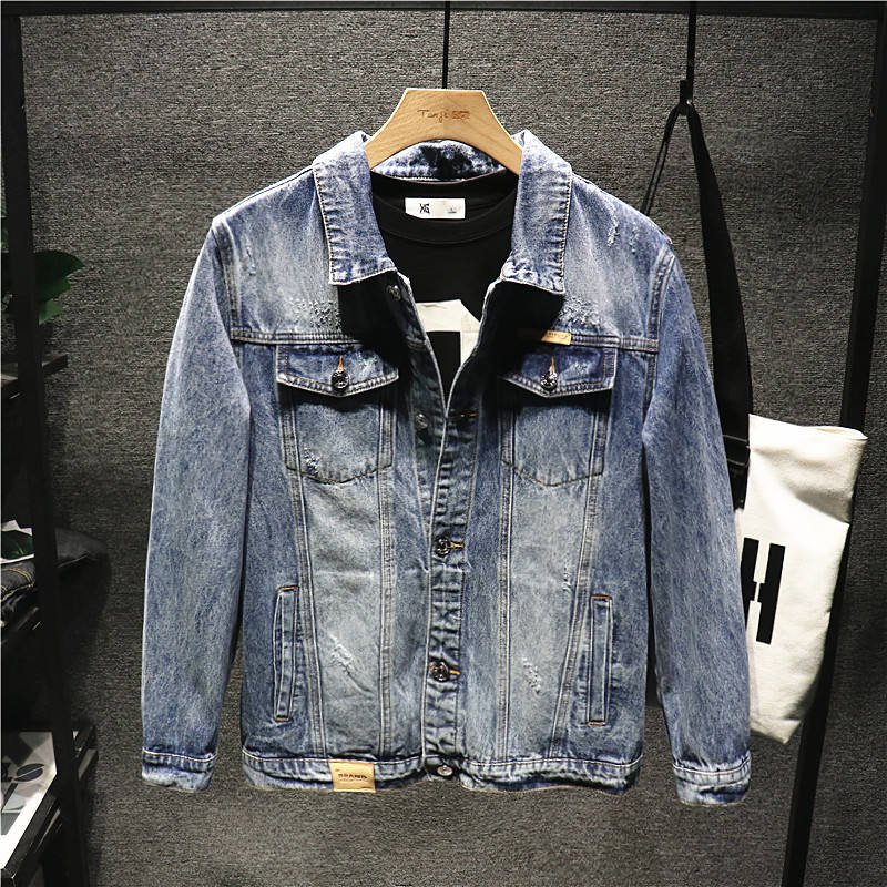 High quality new design men gradient turn-down cargo denim jacket