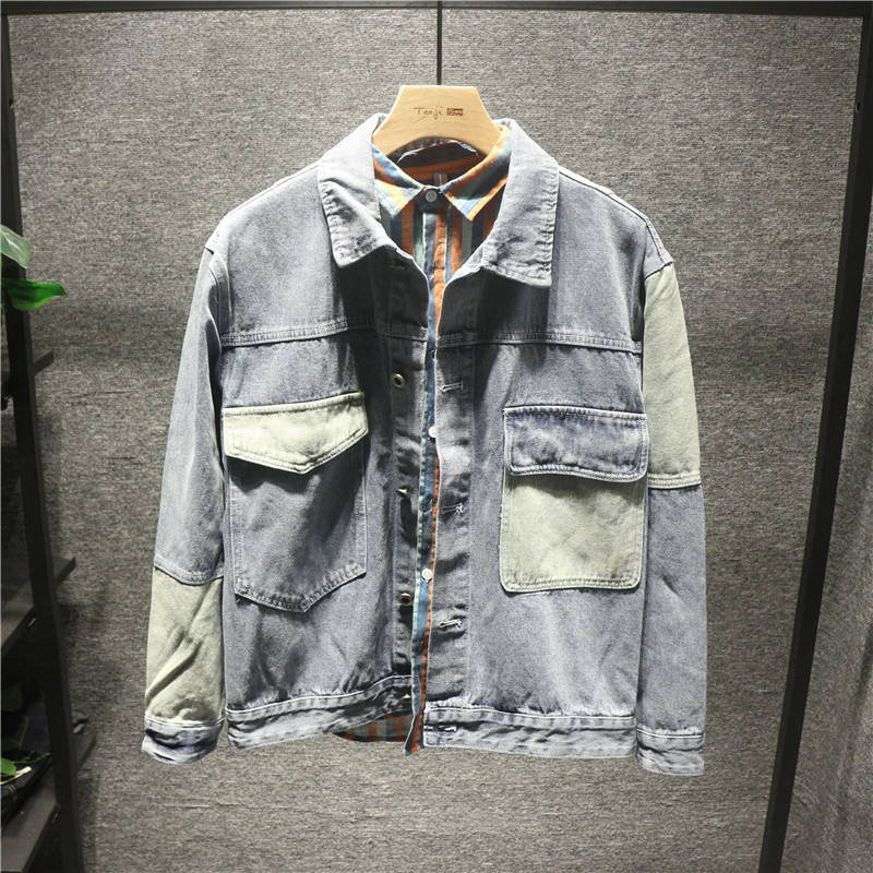High quality new design men gradient turn-down cargo denim jacket