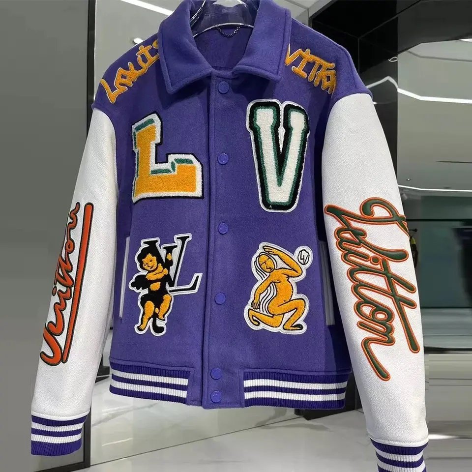 New Wholesale 2023 Custom Mens Applique Embroidery Winter Jacket Leather Sleeves Letterman Varsity Jackets For men