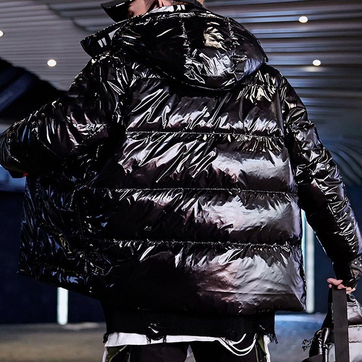 Fashion New Bright Leather Men Winter Puffer Jacket Casual Thicken Warm Down Outwear Waterproof Hooded Down Coat Men Clothing