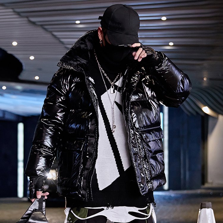 Fashion New Bright Leather Men Winter Puffer Jacket Casual Thicken Warm Down Outwear Waterproof Hooded Down Coat Men Clothing
