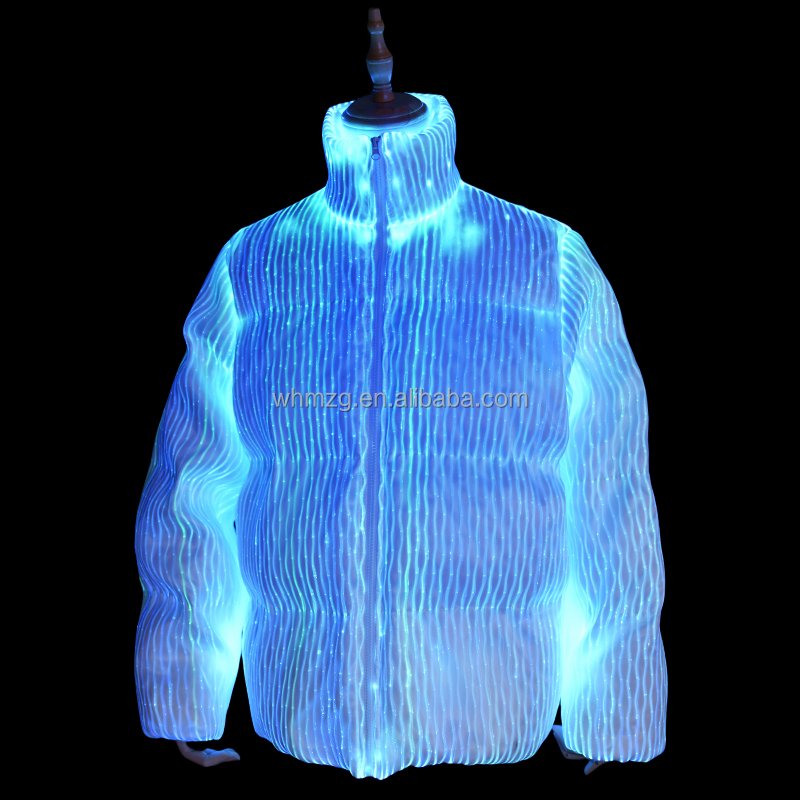 RGB Change 7 Color Men Led Clothes Luminous Clothes Down Coat Jacket Coat fiber optic clothing With APP or Controller