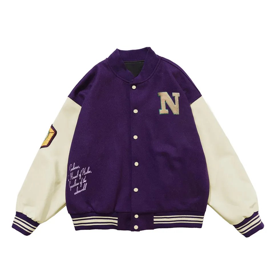 Men Wholesale Custom Chenille Patch Embroidery Jacket Bomber Baseball Jacket Leather Sleeve Varsity Jacket