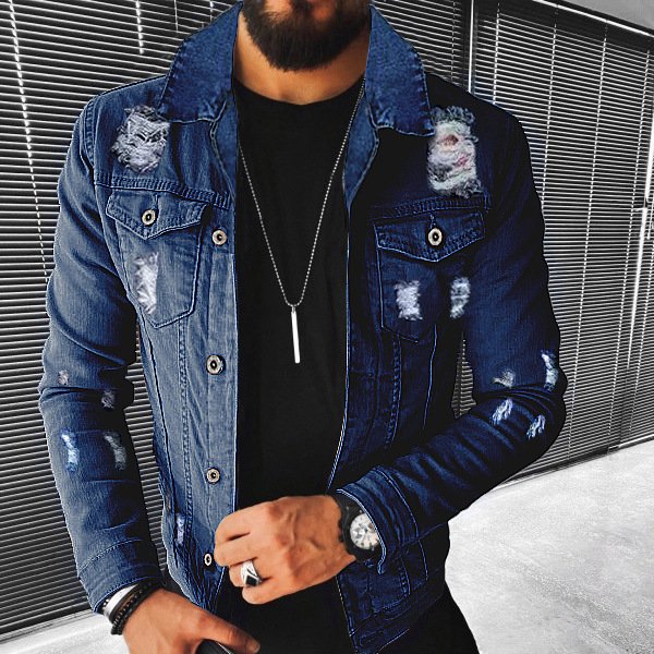 Fall 2022 Wholesale Vintage Men's Jackets Fashion Turn-down Collar Slim Denim Jeans Jacket
