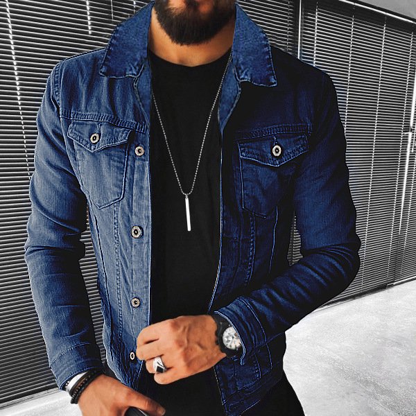 Fall 2022 Wholesale Vintage Men's Jackets Fashion Turn-down Collar Slim Denim Jeans Jacket
