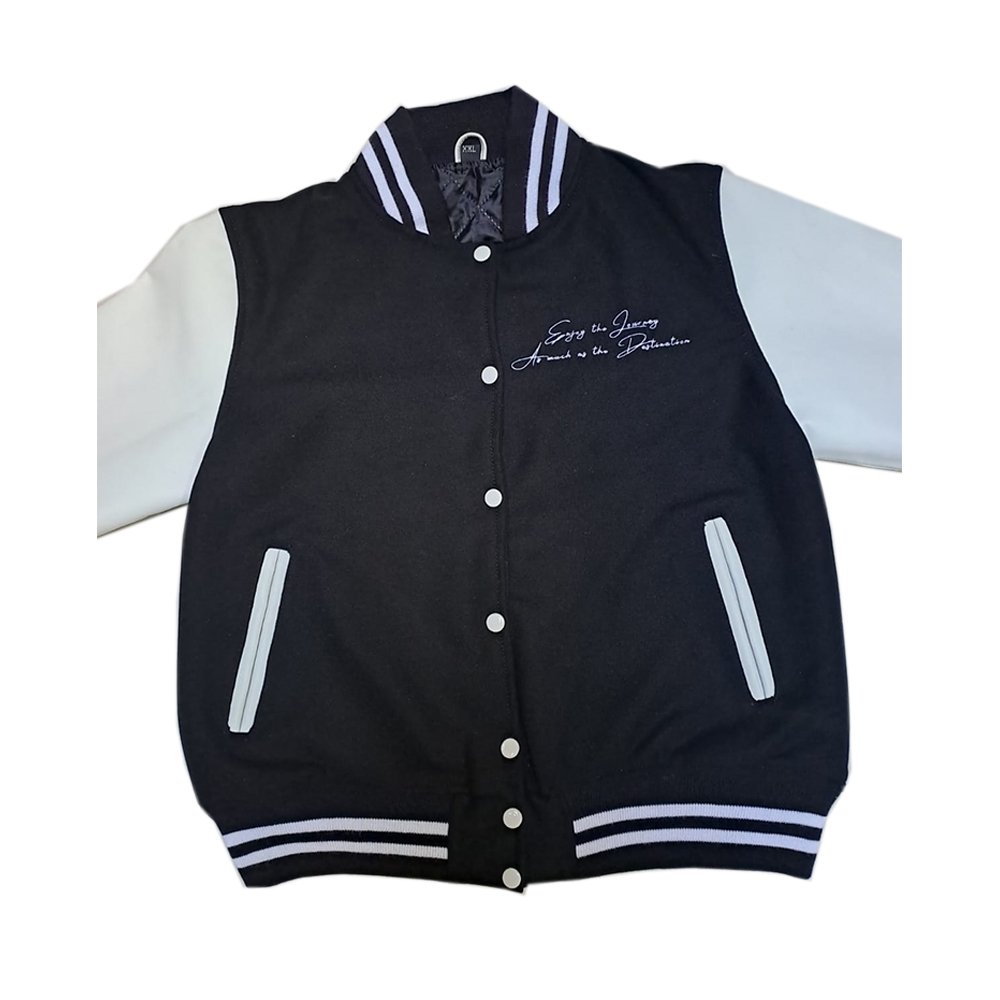 Good Quality Simple Full Black Varsity Jacket Men's Stylish Color Contrast Long Sleeves Simple Full Black Varsity Jacket
