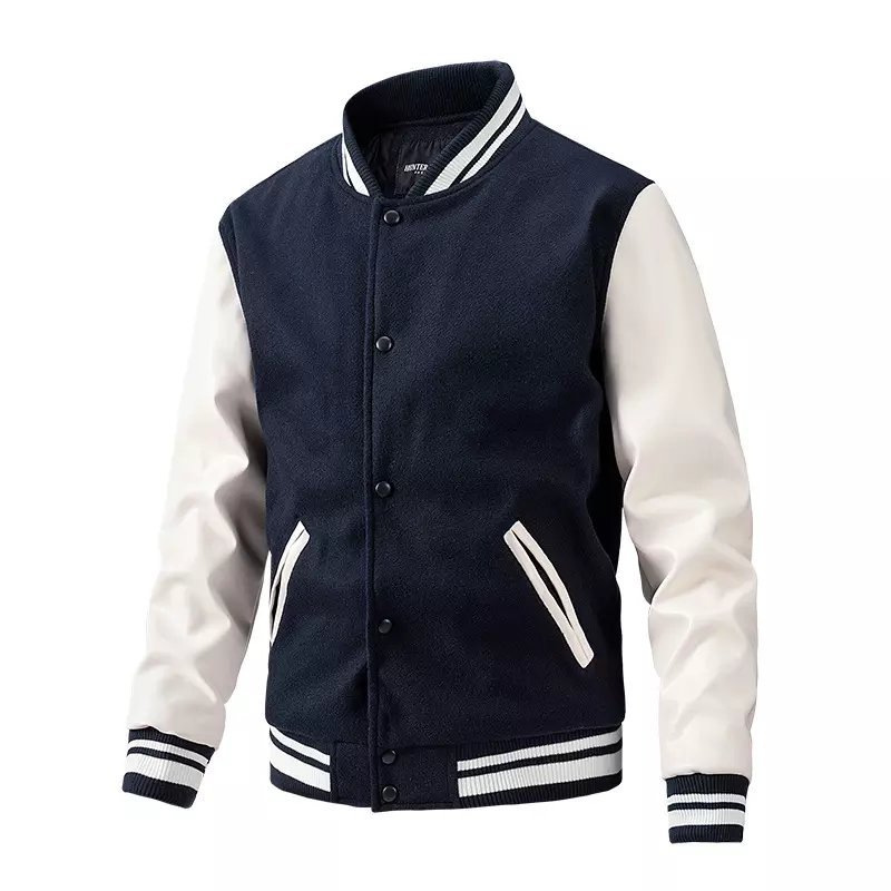 Good Quality Simple Full Black Varsity Jacket Men's Stylish Color Contrast Long Sleeves Simple Full Black Varsity Jacket