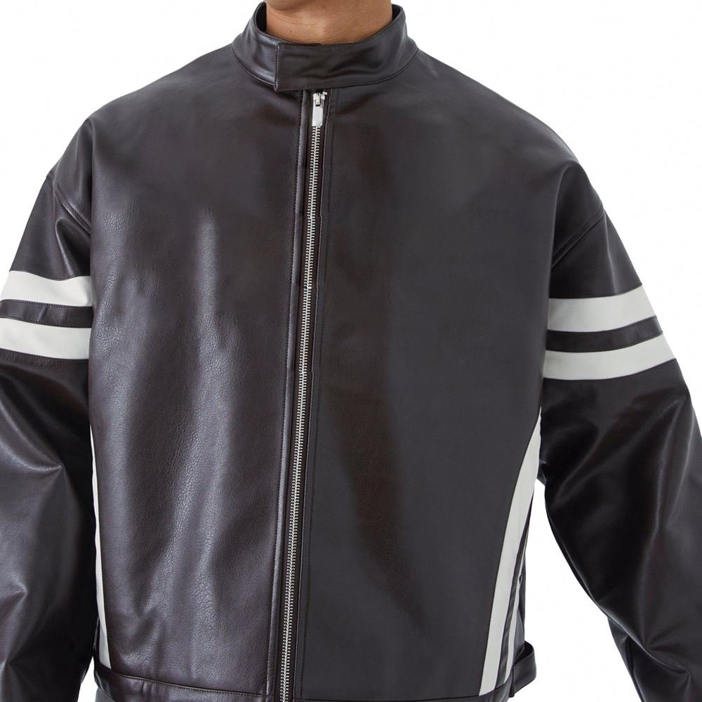 Customized Boxy Leather jacket men Heavyweight zipper up jacket Plus size Streetwear Custom logo Men's jacket factory