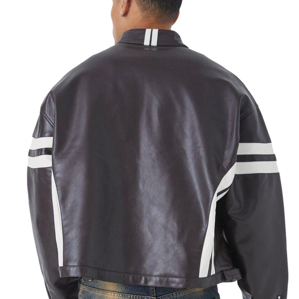 Customized Boxy Leather jacket men Heavyweight zipper up jacket Plus size Streetwear Custom logo Men's jacket factory