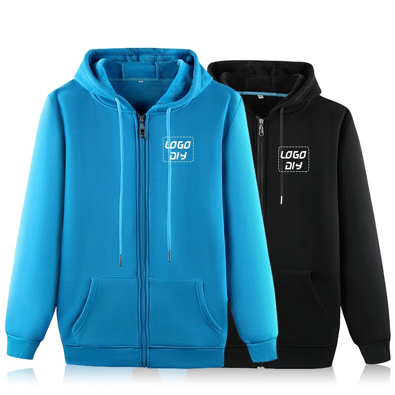 Warmth cotton fleece men's hoodies zipper hooded jackets with fleece hooded sweatshirts