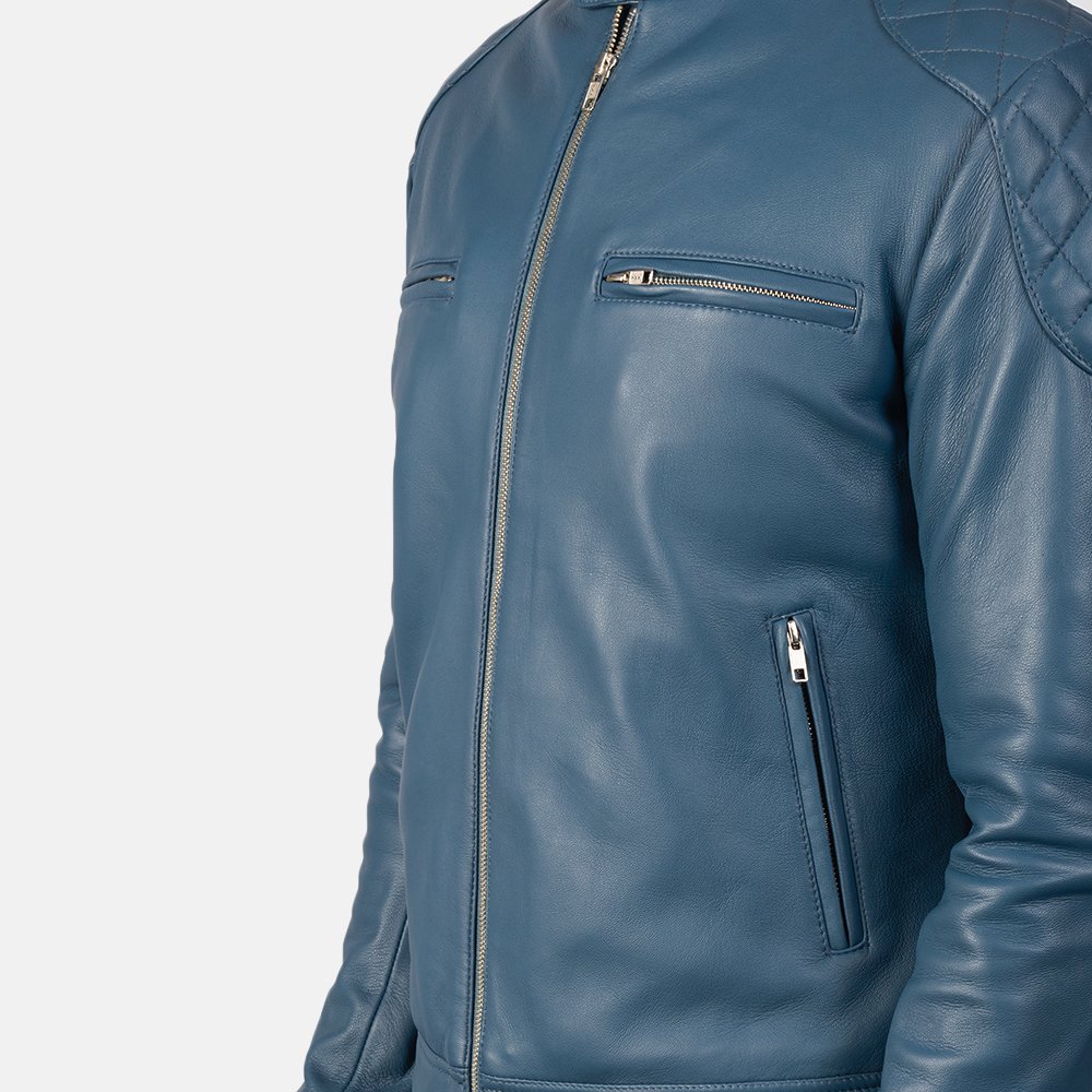 Custom Men Gatsby Blue Leather Biker Jacket Custom Design and Embroidery High Quality Men Leather Jacket Wholesale