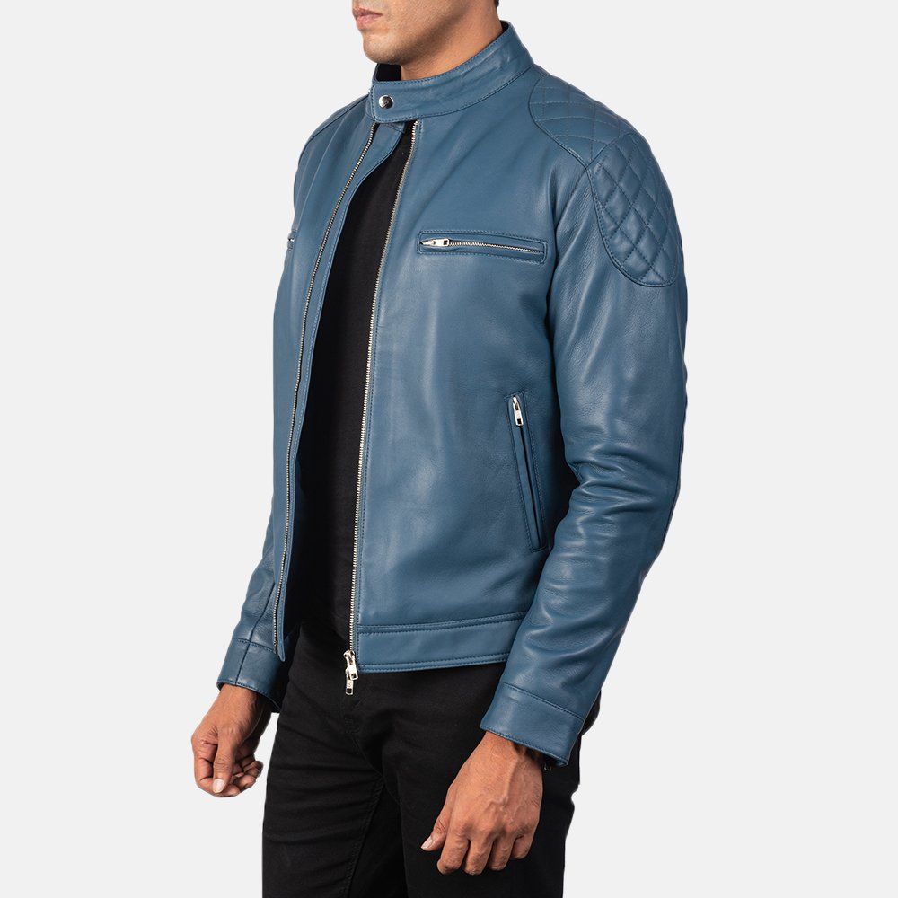 Custom Men Gatsby Blue Leather Biker Jacket Custom Design and Embroidery High Quality Men Leather Jacket Wholesale