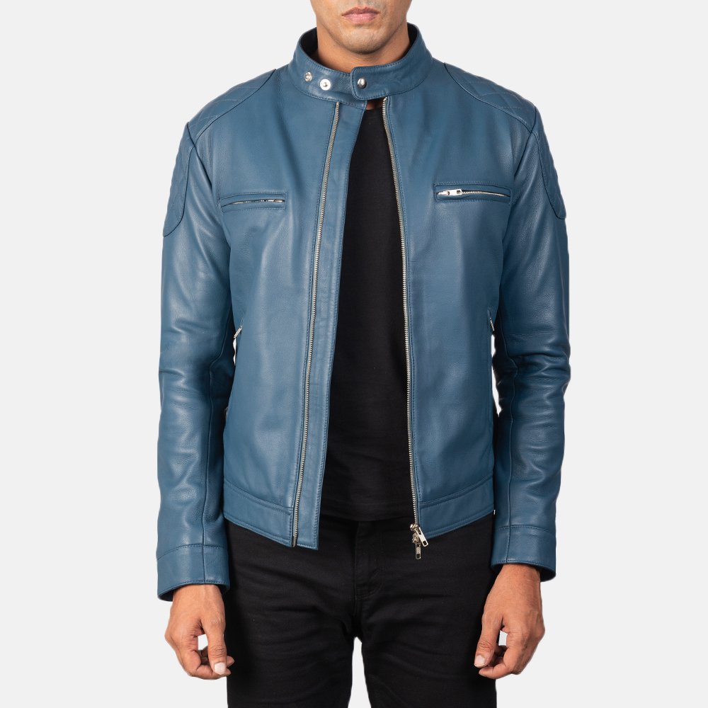 Custom Men Gatsby Blue Leather Biker Jacket Custom Design and Embroidery High Quality Men Leather Jacket Wholesale