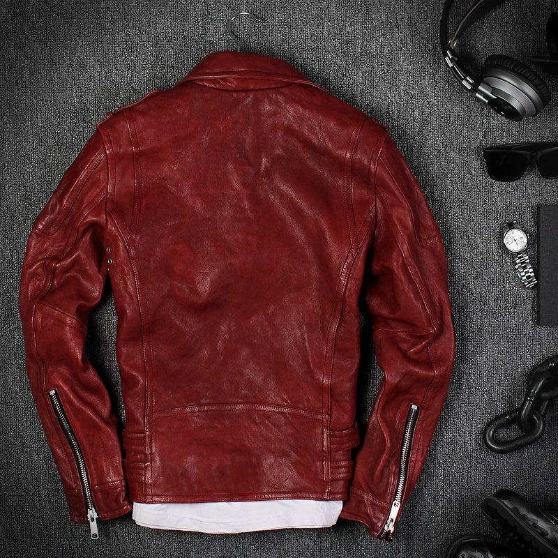 OEM Custom Classic Style Red Veg.Tanned Leather Biker Pilots Jacket Men