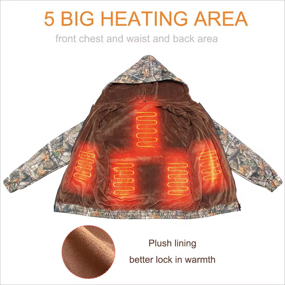 Hunting Heated Hoodies 5V Winter Heat Jacket Camouflage Outdoor Fishing Thick Adults Men Winter Products 2024 USB Heated Jacket