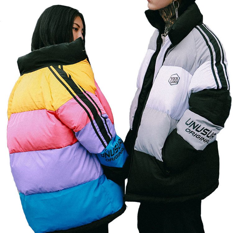 Custom Winter Warm Bubble Men Women Overcoat Jacket Loose Colorblock Waterproof Snowboard Unisex Thick Puffer Down Coat Jackets