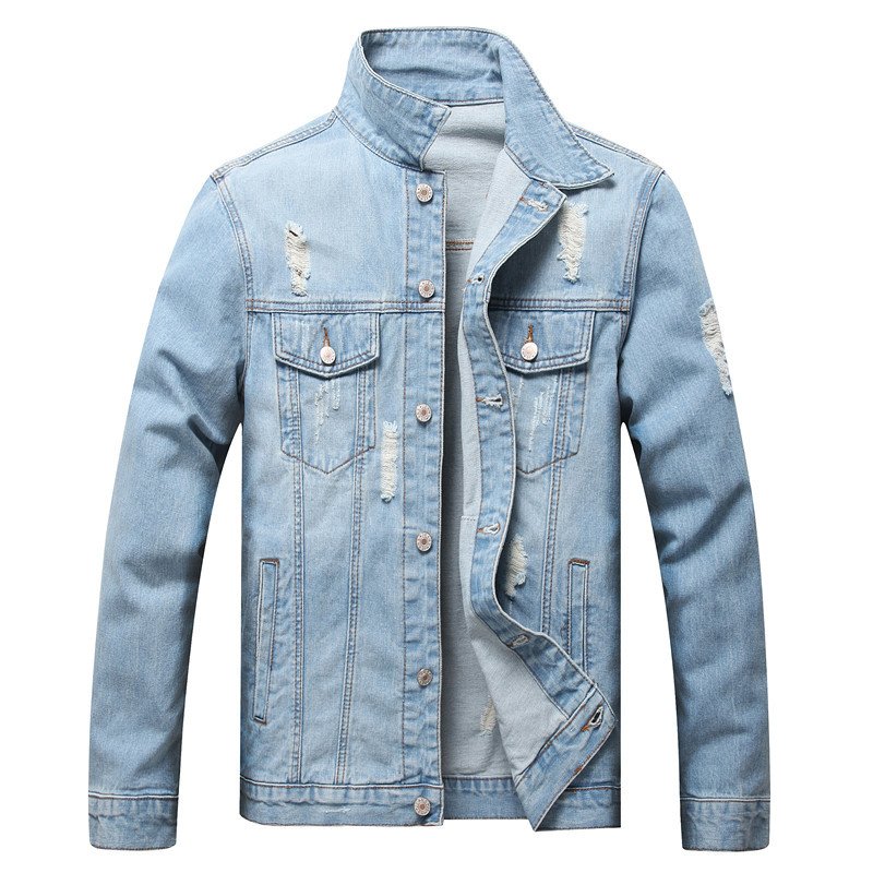 Wholesale Fashion Men's Denim Jacket Custom Washed Blue Cotton Slim Fit Casual Jean Jacket