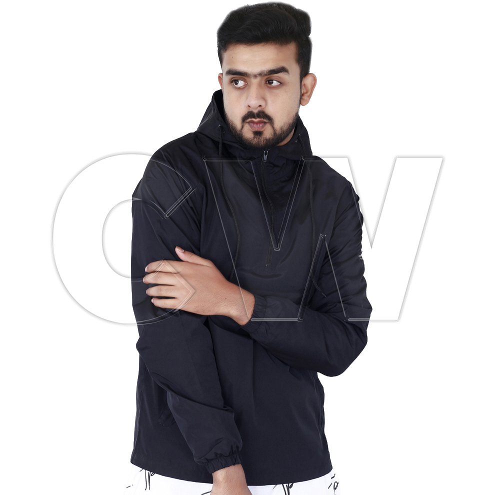 Custom Design Men's Solid Breathable Black Wind Breaker Full Sleeve Jackets