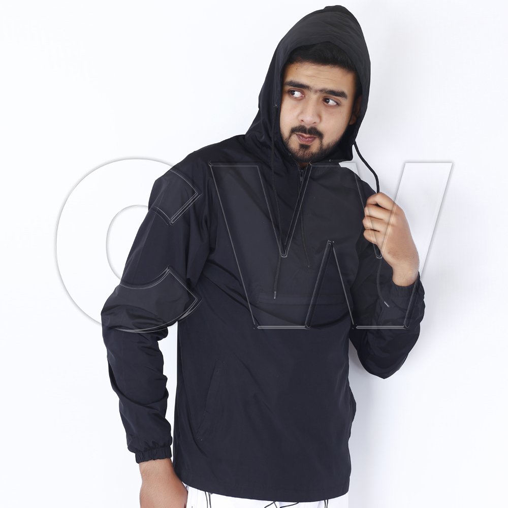 Custom Design Men's Solid Breathable Black Wind Breaker Full Sleeve Jackets