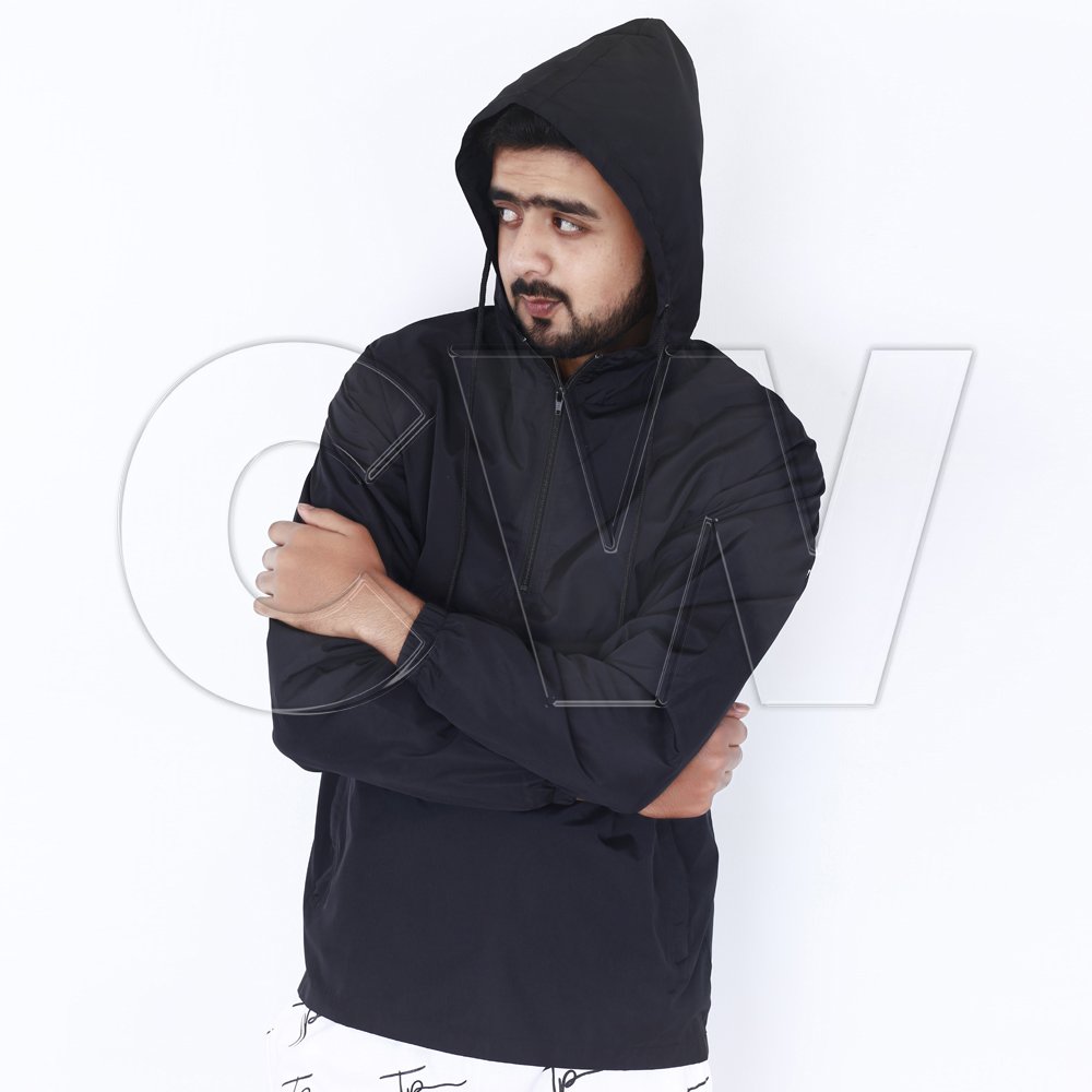 Custom Design Men's Solid Breathable Black Wind Breaker Full Sleeve Jackets